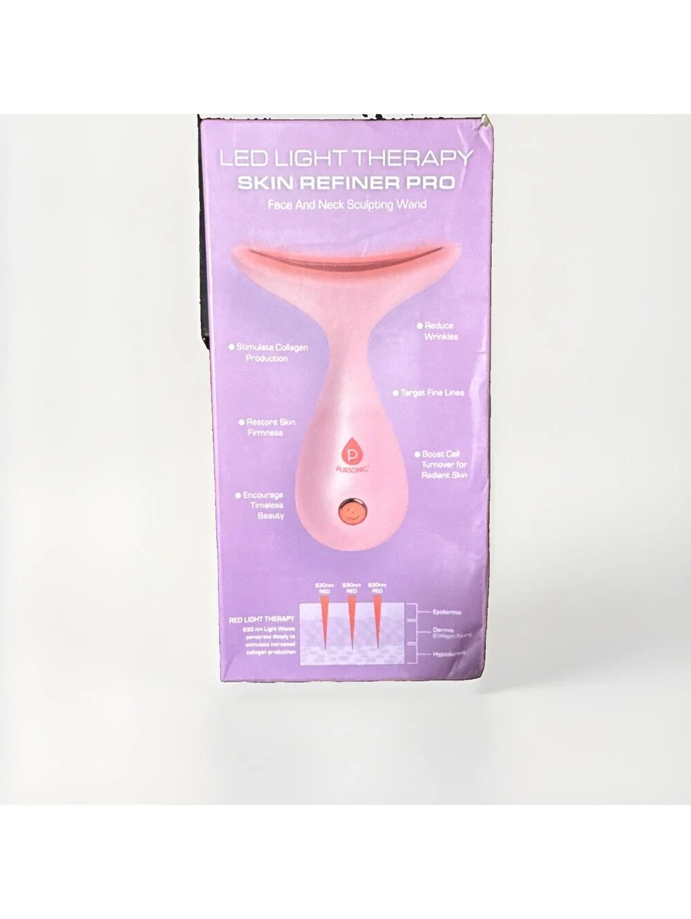 PURSONIC Skin Refiner Pro LED Light Therapy Wand for Face & Neck, Pink